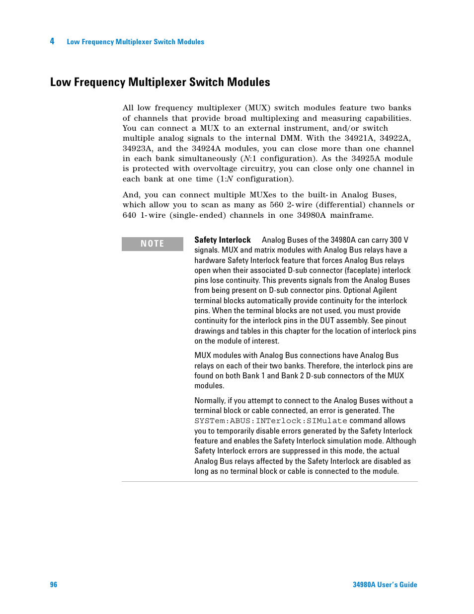 Low frequency multiplexer switch modules | Agilent Technologies Switch/Measure User Manual | Page 108 / 216