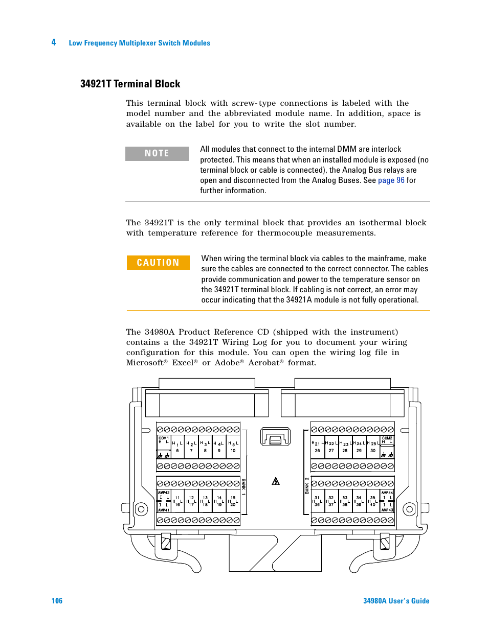 34921t terminal block | Agilent Technologies Switch/Measure User Manual | Page 118 / 216
