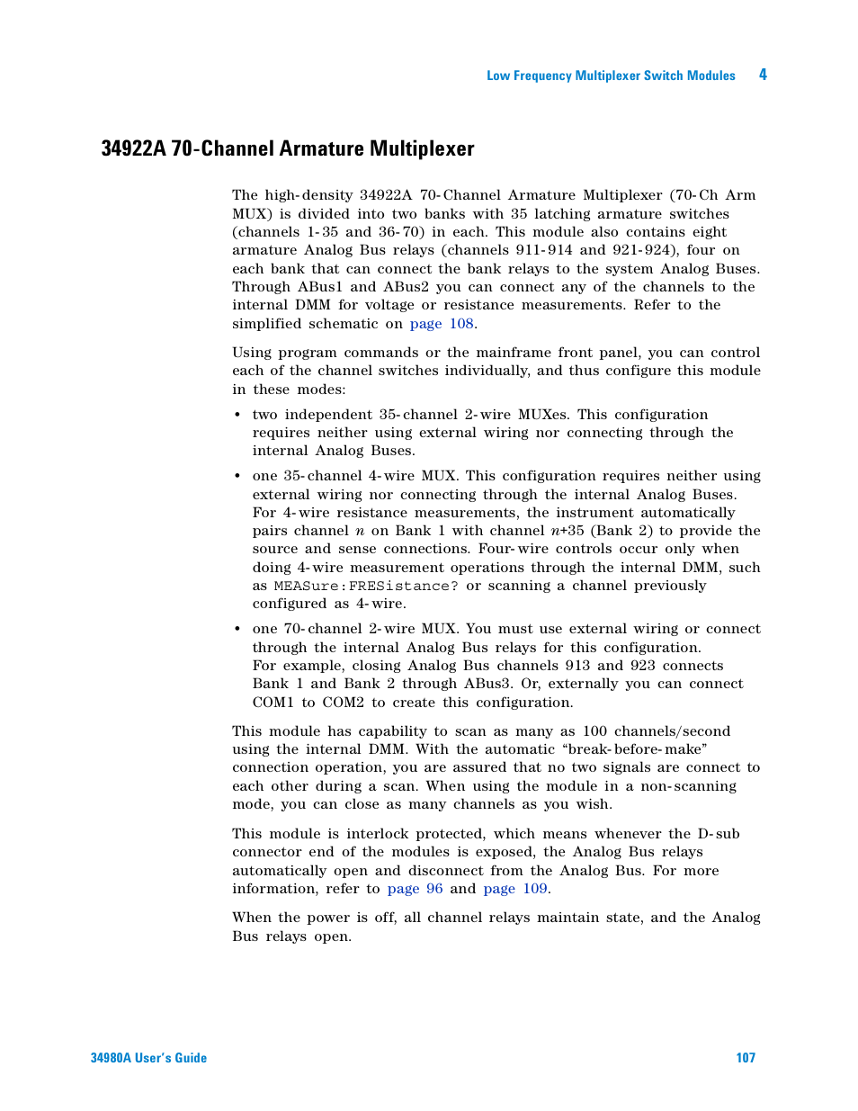 34922a 70-channel armature multiplexer | Agilent Technologies Switch/Measure User Manual | Page 119 / 216