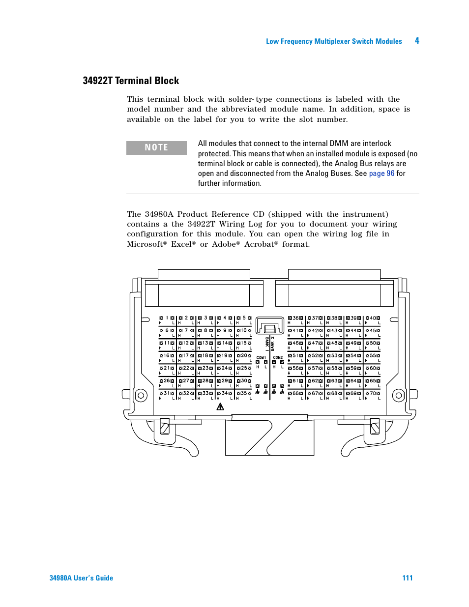 34922t terminal block | Agilent Technologies Switch/Measure User Manual | Page 123 / 216