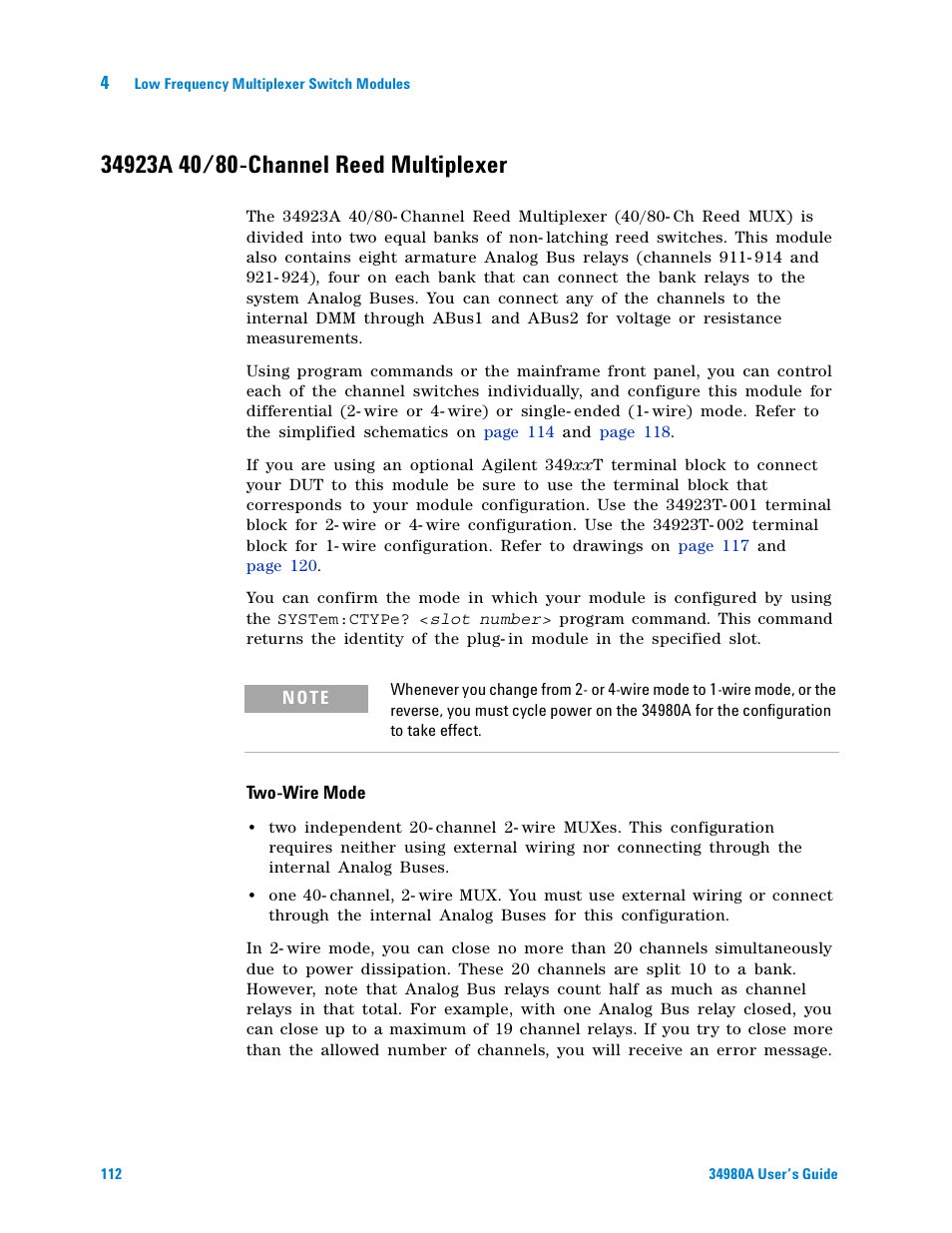 34923a 40/80-channel reed multiplexer | Agilent Technologies Switch/Measure User Manual | Page 124 / 216