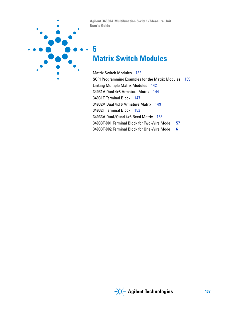 Matrix switch modules, 5 matrix switch modules | Agilent Technologies Switch/Measure User Manual | Page 149 / 216