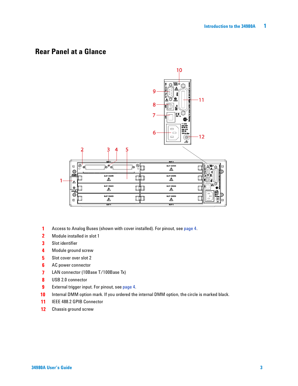 Rear panel at a glance | Agilent Technologies Switch/Measure User Manual | Page 15 / 216