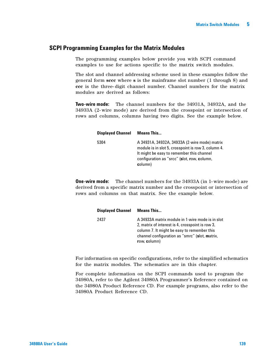 Scpi programming examples for the matrix modules | Agilent Technologies Switch/Measure User Manual | Page 151 / 216