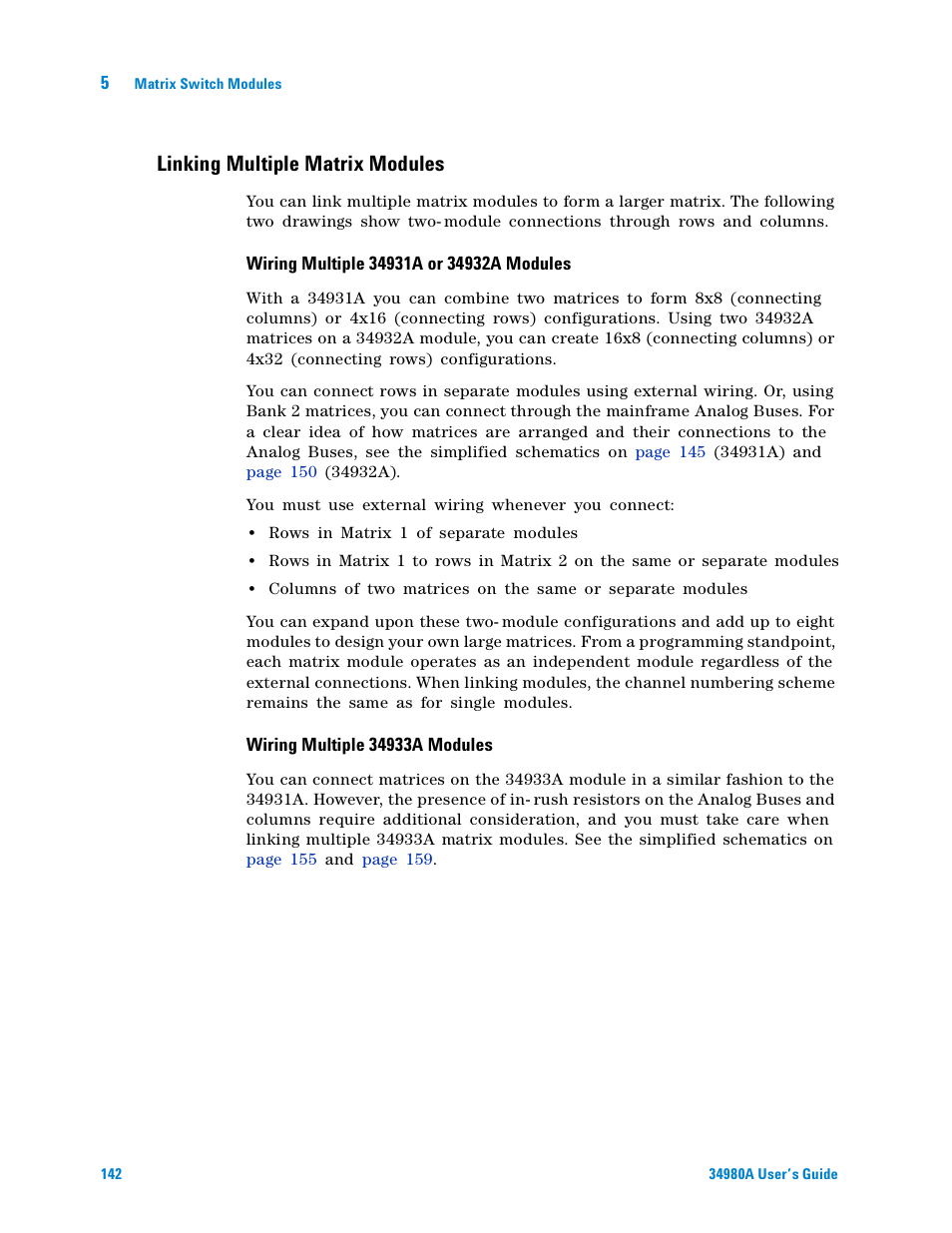 Linking multiple matrix modules | Agilent Technologies Switch/Measure User Manual | Page 154 / 216