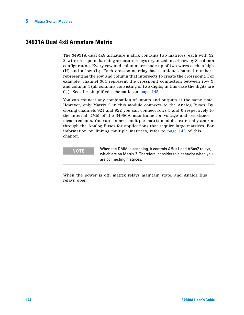 34931a dual 4x8 armature matrix | Agilent Technologies Switch/Measure User Manual | Page 156 / 216