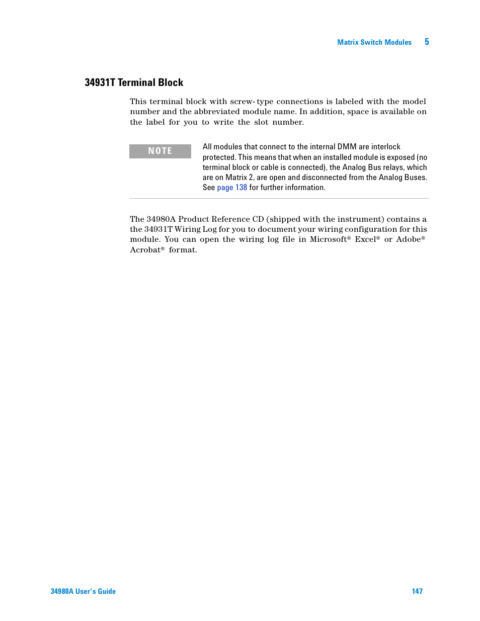 34931t terminal block | Agilent Technologies Switch/Measure User Manual | Page 159 / 216