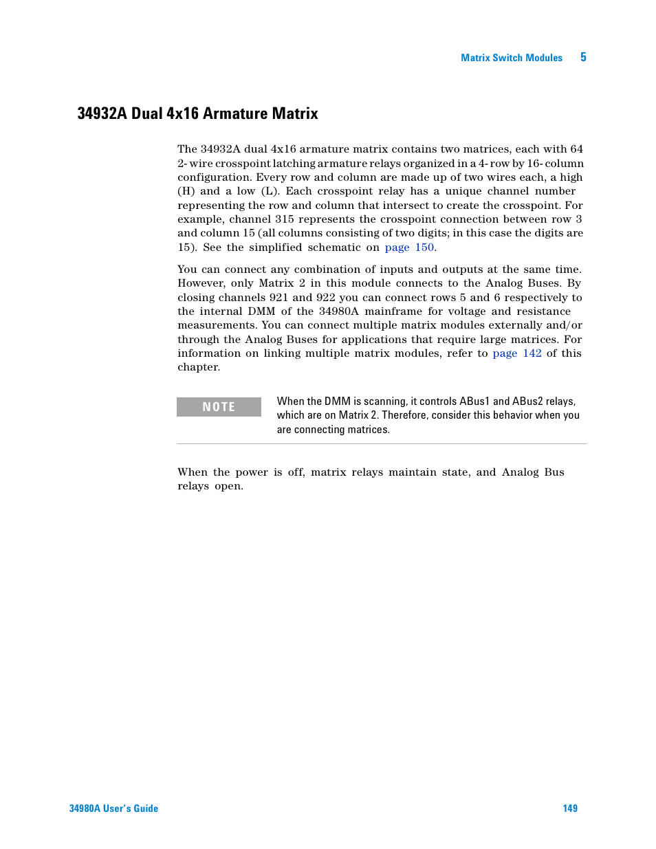 34932a dual 4x16 armature matrix | Agilent Technologies Switch/Measure User Manual | Page 161 / 216