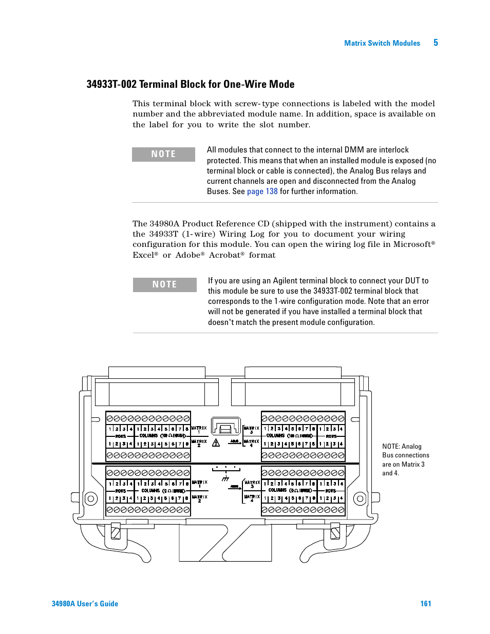 34933t-002 terminal block for one-wire mode | Agilent Technologies Switch/Measure User Manual | Page 173 / 216