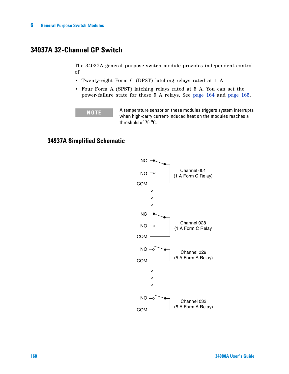34937a 32-channel gp switch, 34937a simplified schematic | Agilent Technologies Switch/Measure User Manual | Page 180 / 216