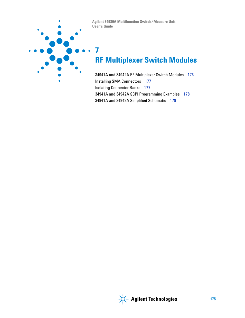 Rf multiplexer switch modules, 7 rf multiplexer switch modules | Agilent Technologies Switch/Measure User Manual | Page 187 / 216