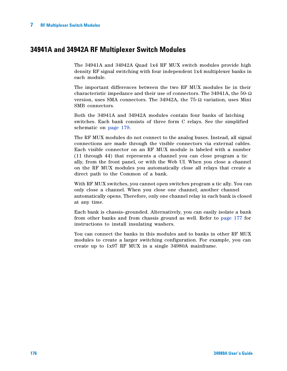 34941a and 34942a rf multiplexer switch modules | Agilent Technologies Switch/Measure User Manual | Page 188 / 216