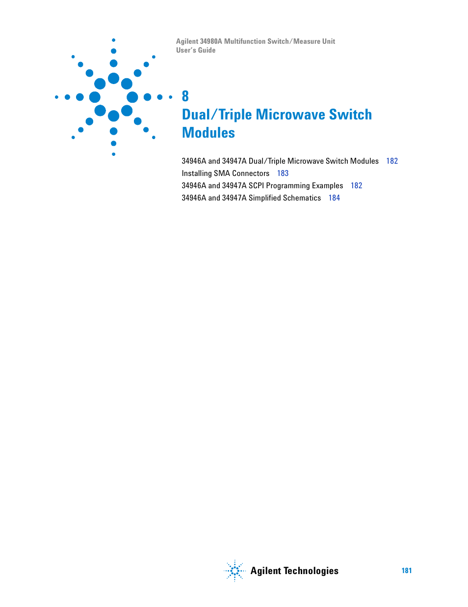 Dual/triple microwave switch modules, 8 dual/triple microwave switch modules | Agilent Technologies Switch/Measure User Manual | Page 193 / 216
