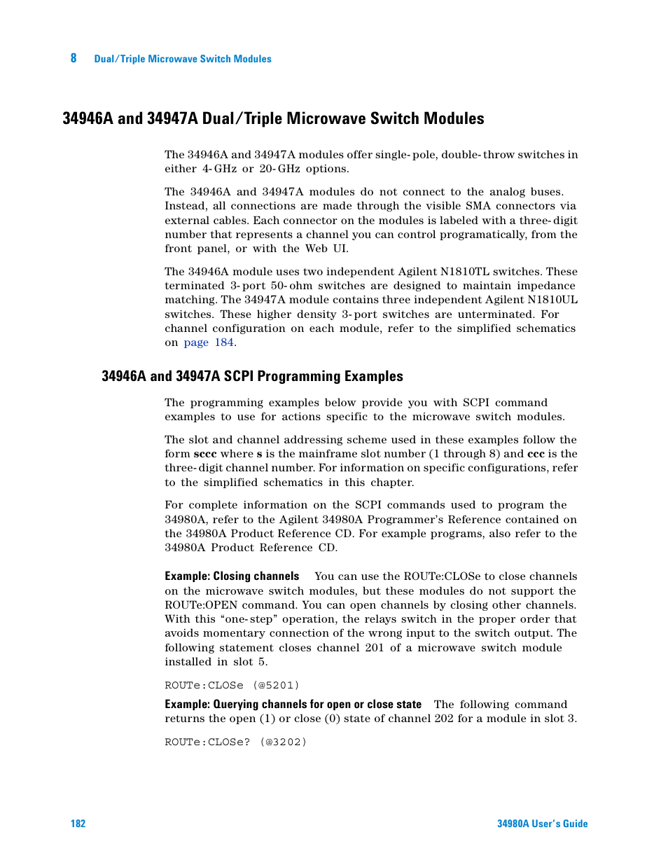 34946a and 34947a scpi programming examples | Agilent Technologies Switch/Measure User Manual | Page 194 / 216