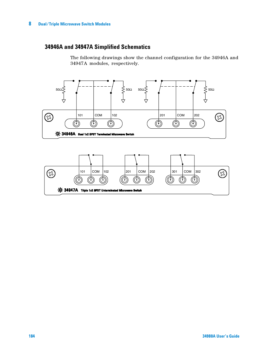 34946a and 34947a simplified schematics | Agilent Technologies Switch/Measure User Manual | Page 196 / 216