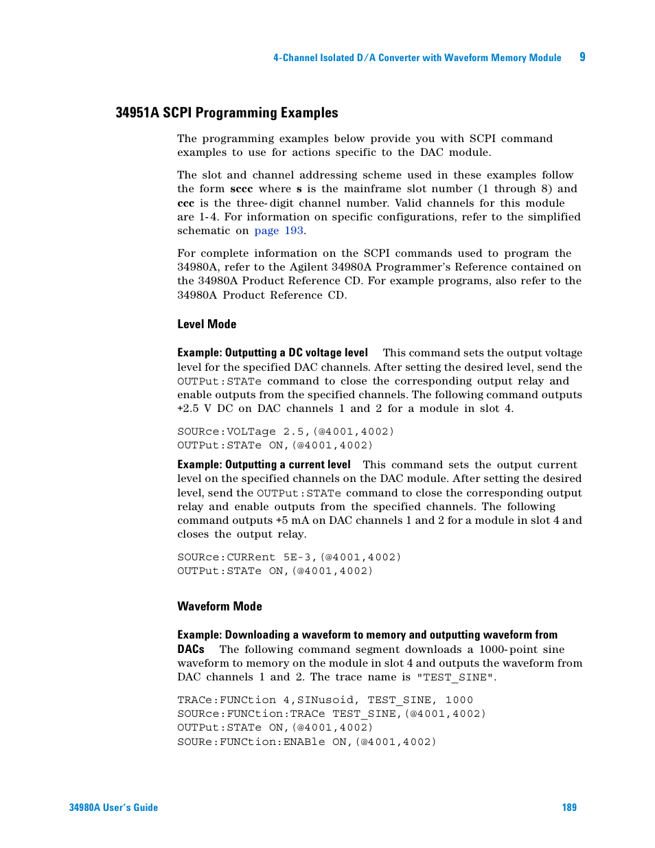 34951a scpi programming examples | Agilent Technologies Switch/Measure User Manual | Page 201 / 216