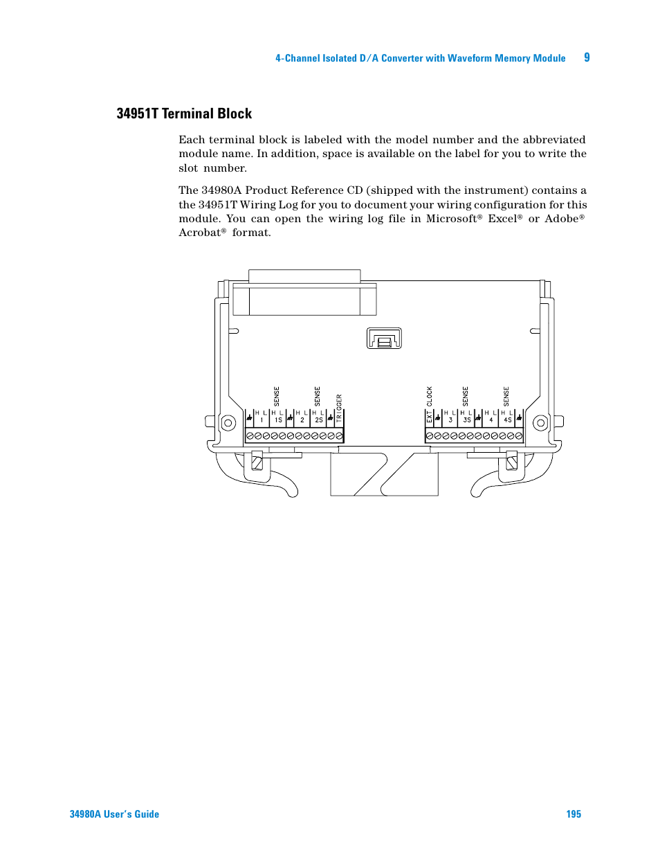 34951t terminal block | Agilent Technologies Switch/Measure User Manual | Page 207 / 216