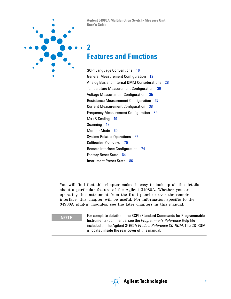 Features and functions, 2 features and functions, Agilent technologies | Agilent Technologies Switch/Measure User Manual | Page 21 / 216