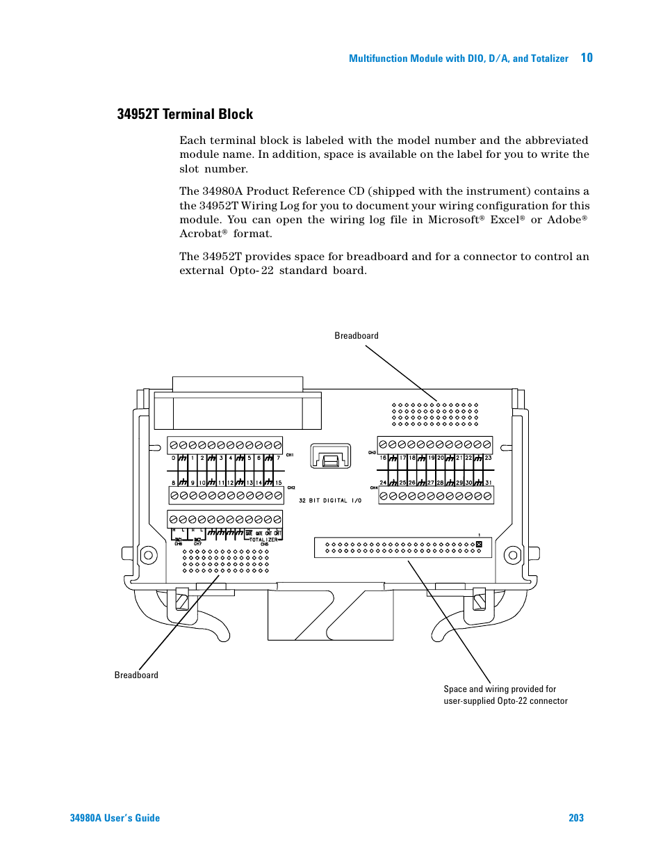 34952t terminal block | Agilent Technologies Switch/Measure User Manual | Page 215 / 216