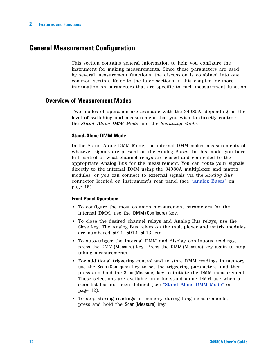 General measurement configuration, Overview of measurement modes | Agilent Technologies Switch/Measure User Manual | Page 24 / 216