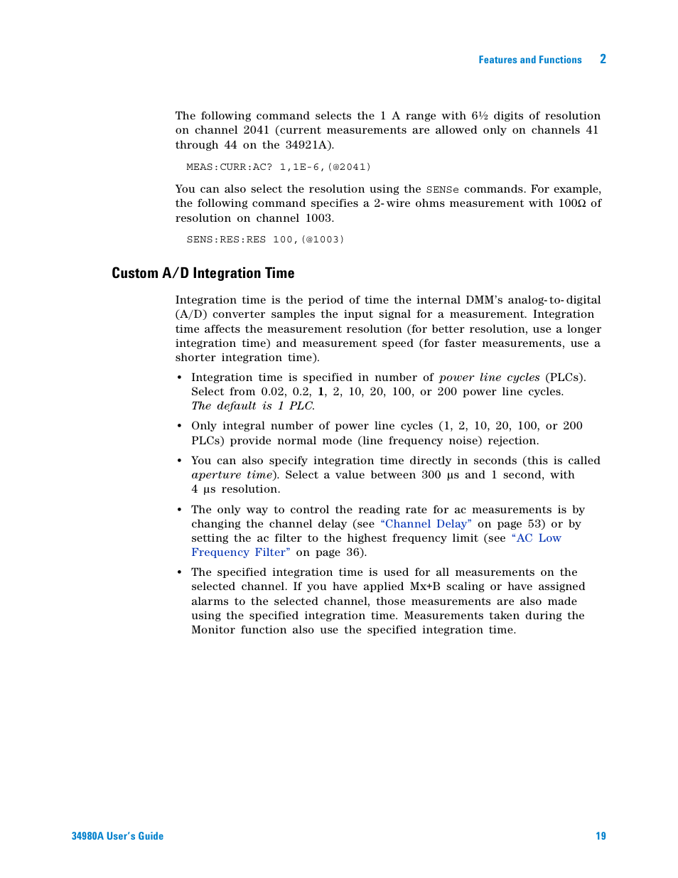 Custom a/d integration time, Custom a/d, Integration time | Agilent Technologies Switch/Measure User Manual | Page 31 / 216