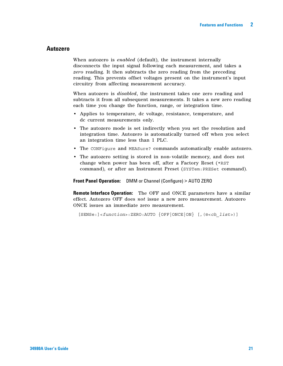 Autozero | Agilent Technologies Switch/Measure User Manual | Page 33 / 216