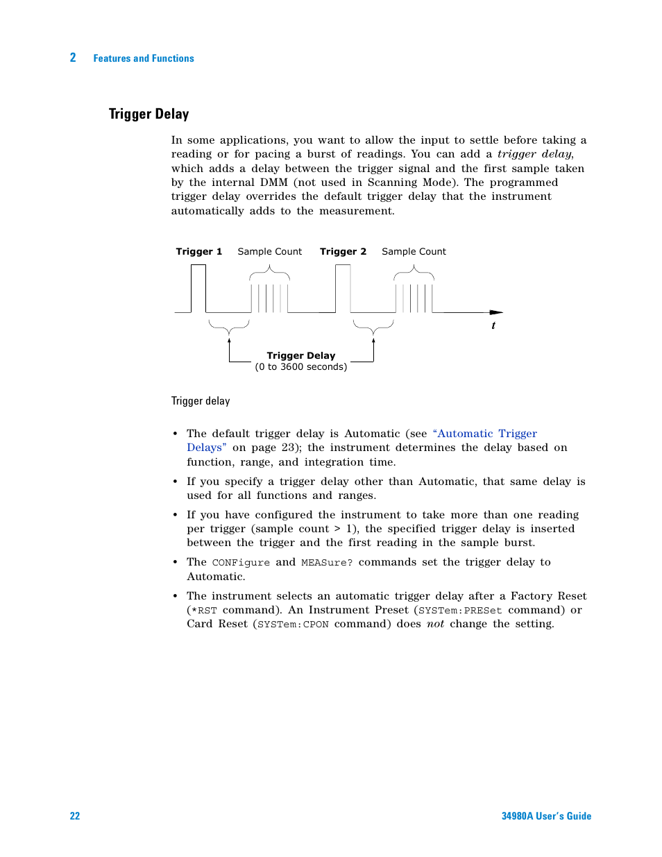 Trigger delay | Agilent Technologies Switch/Measure User Manual | Page 34 / 216