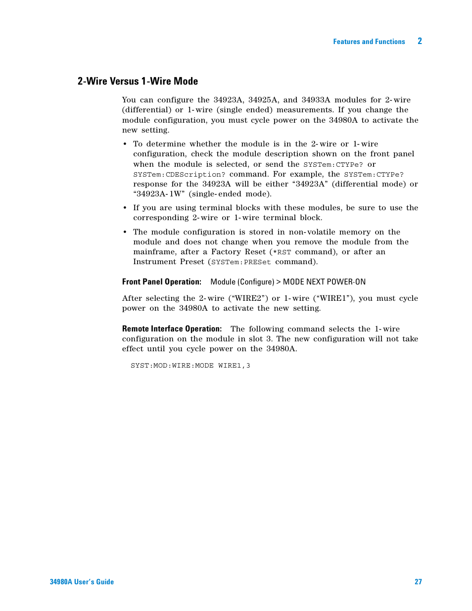 Wire versus 1-wire mode | Agilent Technologies Switch/Measure User Manual | Page 39 / 216