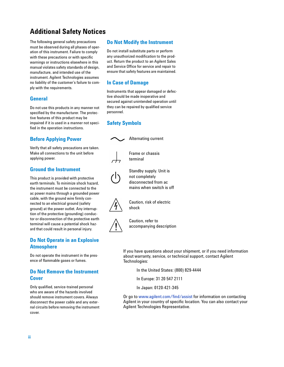 Additional safety notices | Agilent Technologies Switch/Measure User Manual | Page 4 / 216