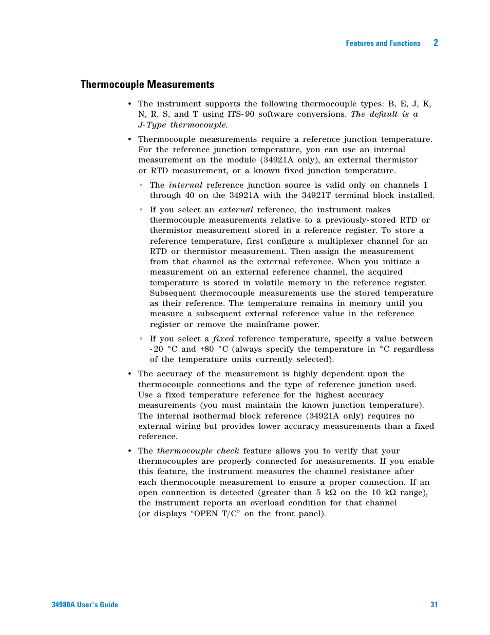 Thermocouple measurements | Agilent Technologies Switch/Measure User Manual | Page 43 / 216