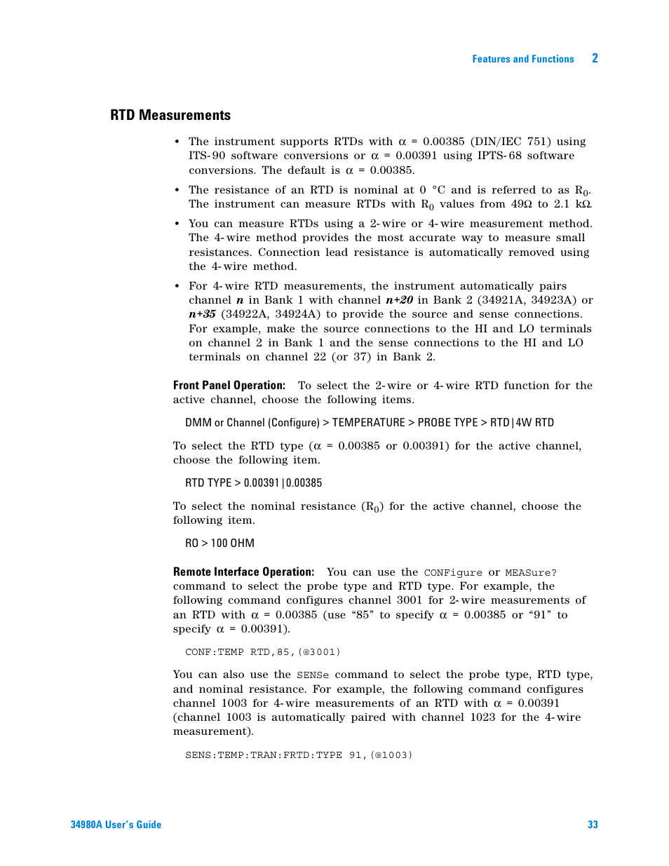 Rtd measurements | Agilent Technologies Switch/Measure User Manual | Page 45 / 216