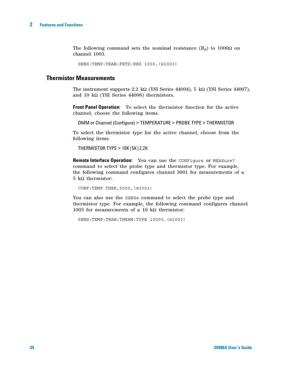 Thermistor measurements | Agilent Technologies Switch/Measure User Manual | Page 46 / 216
