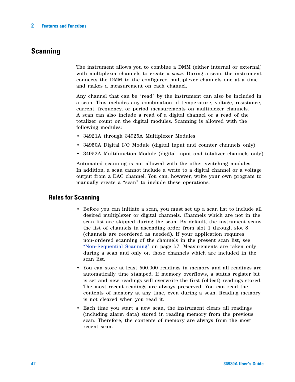 Scanning, Rules for scanning | Agilent Technologies Switch/Measure User Manual | Page 54 / 216