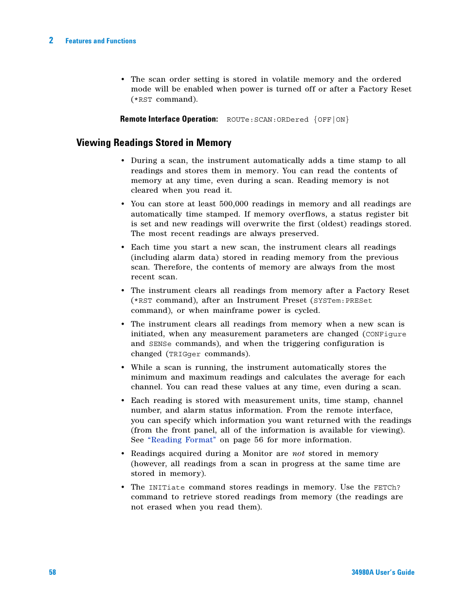Viewing readings stored in memory | Agilent Technologies Switch/Measure User Manual | Page 70 / 216