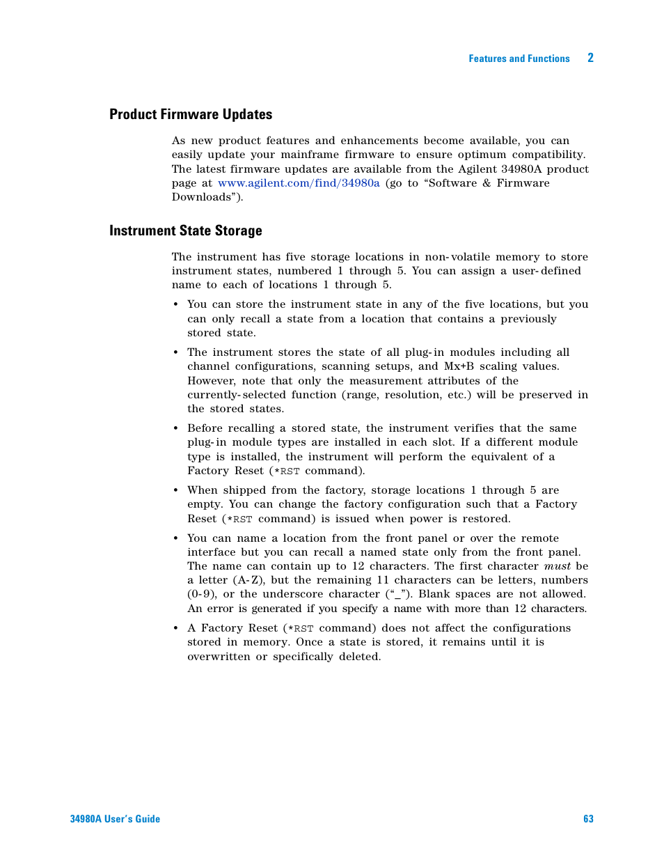 Product firmware updates, Instrument state storage | Agilent Technologies Switch/Measure User Manual | Page 75 / 216