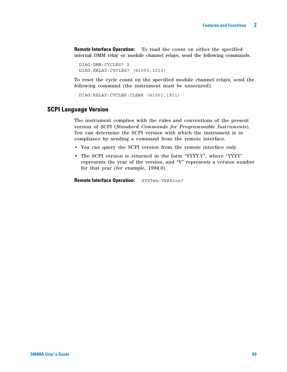 Scpi language version | Agilent Technologies Switch/Measure User Manual | Page 81 / 216