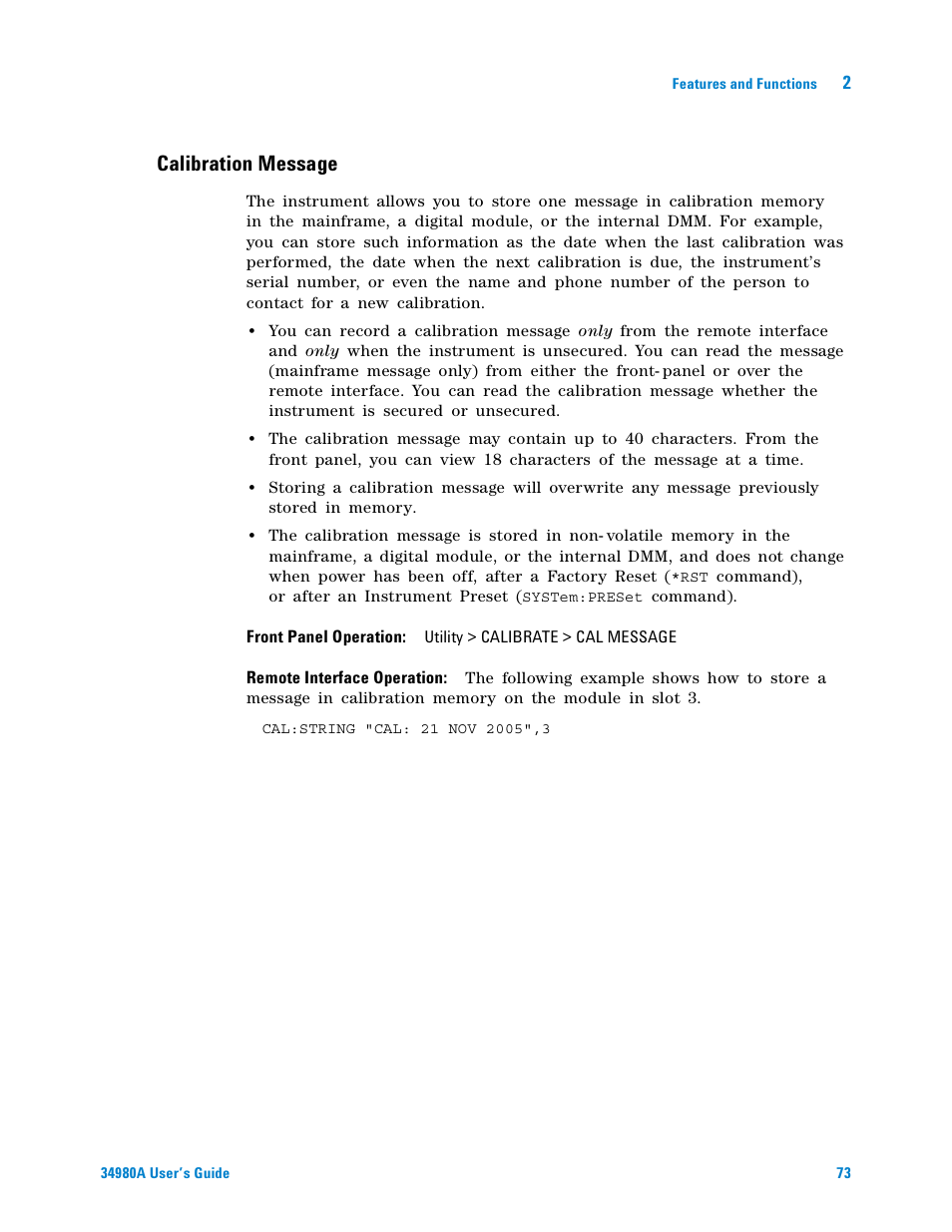Calibration message | Agilent Technologies Switch/Measure User Manual | Page 85 / 216