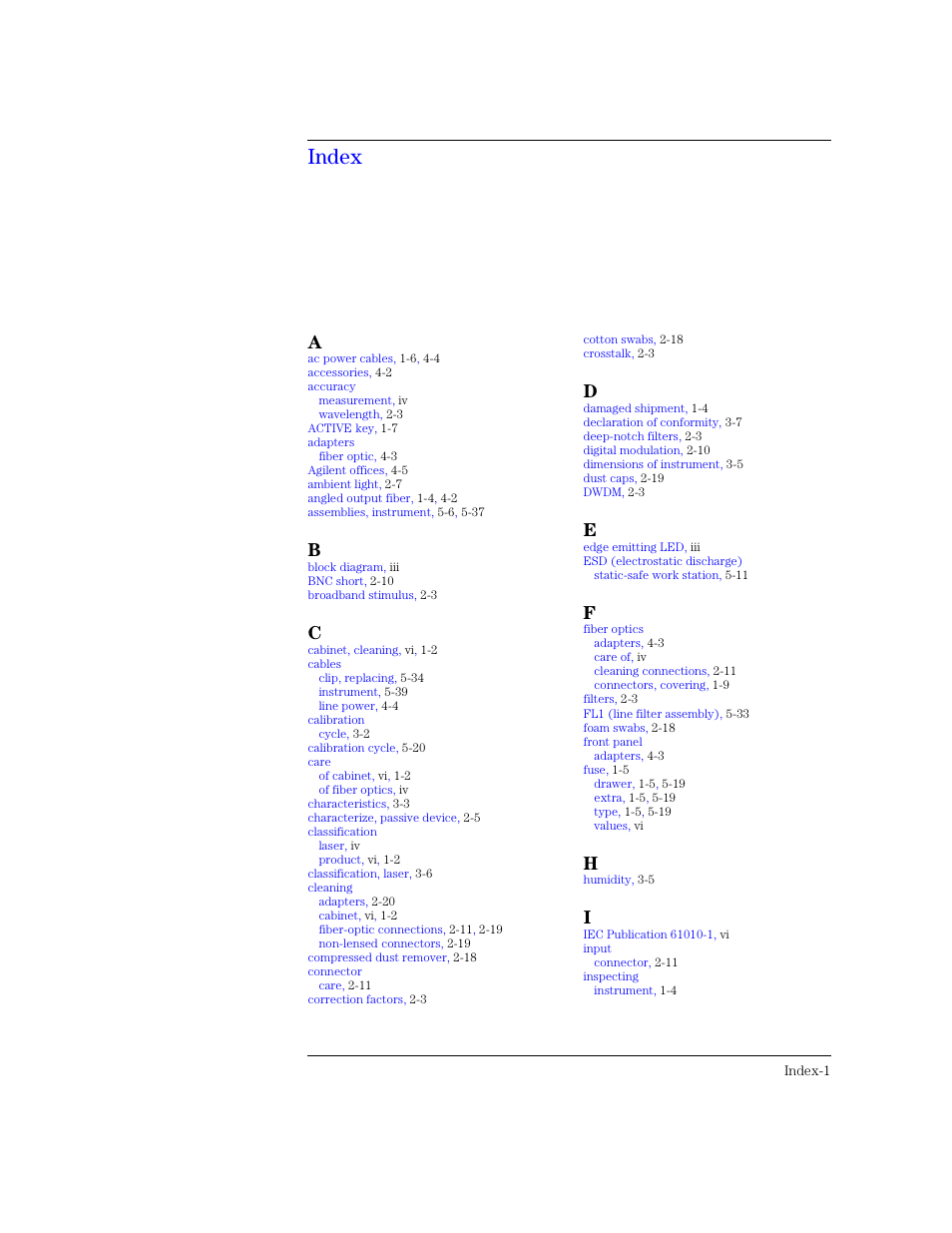 Index | Agilent Technologies 83438A User Manual | Page 103 / 106