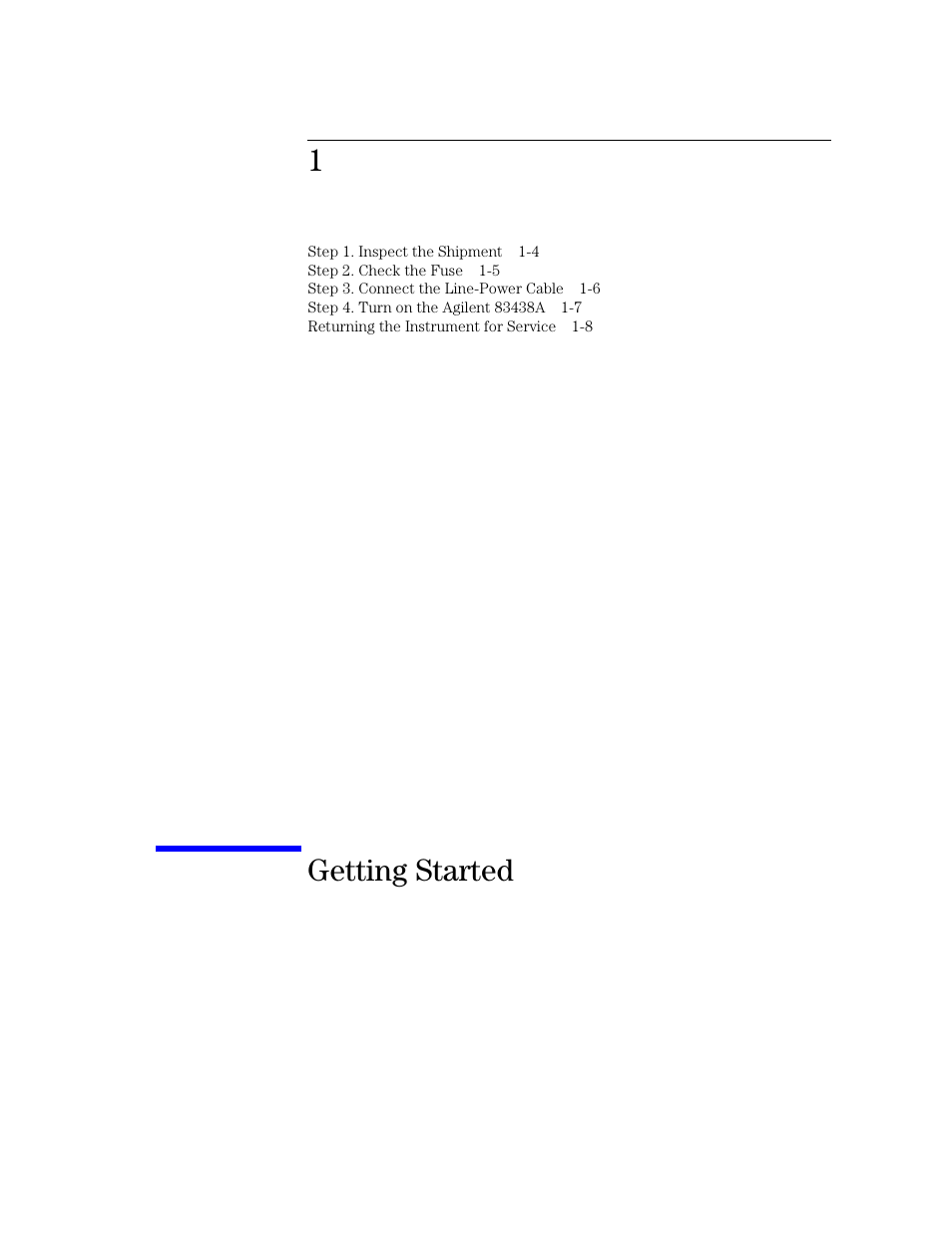 Getting started, 1 getting started | Agilent Technologies 83438A User Manual | Page 11 / 106