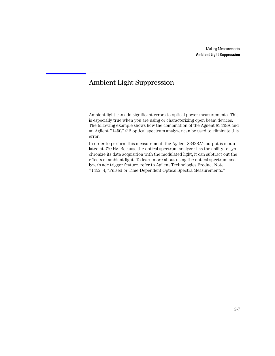 Ambient light suppression, Ambient light suppression 2-7 | Agilent Technologies 83438A User Manual | Page 27 / 106