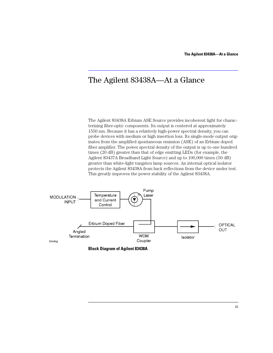 The agilent 83438a—at a glance | Agilent Technologies 83438A User Manual | Page 3 / 106