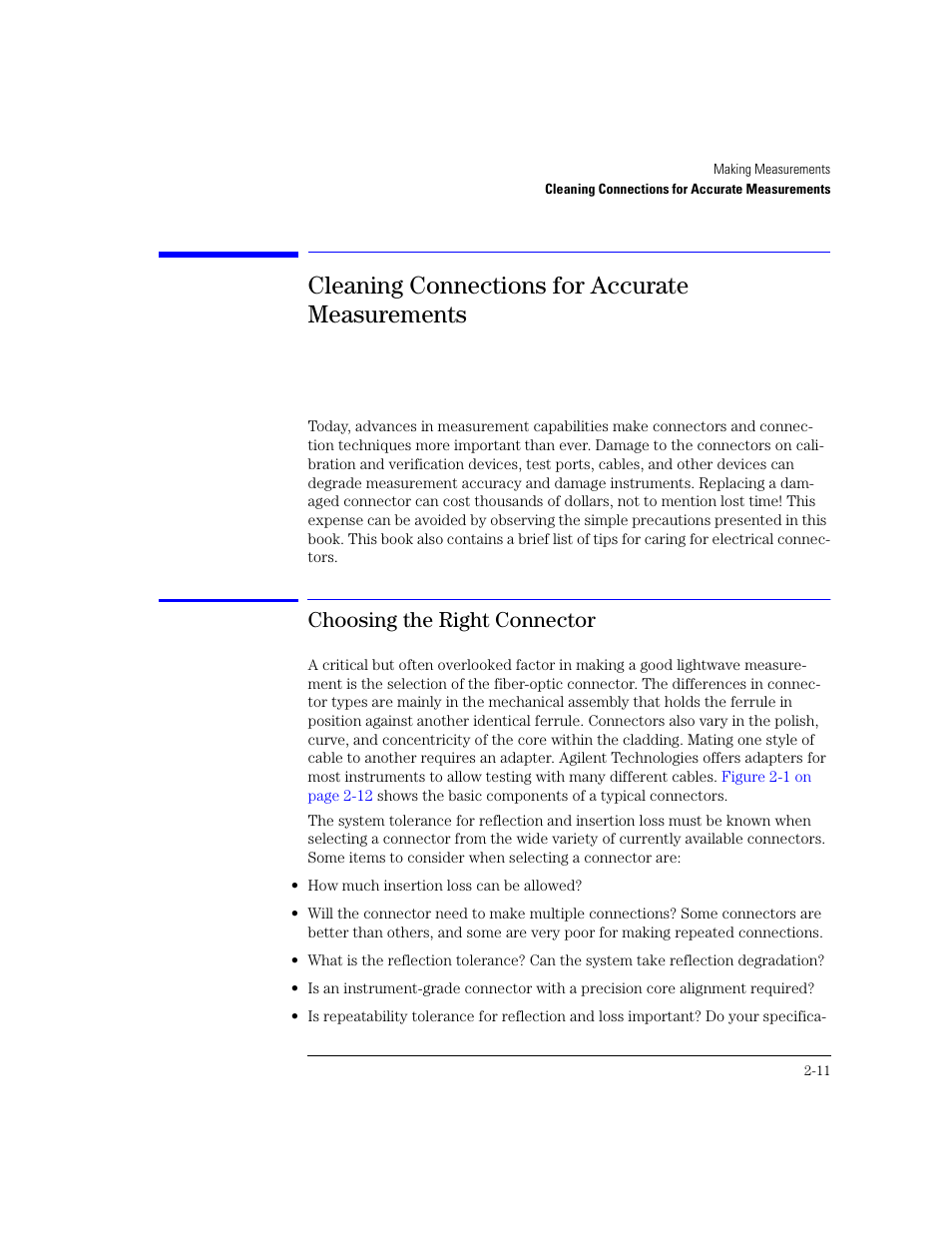 Cleaning connections for accurate measurements, Choosing the right connector, 83438a | Refer to “cleaning con | Agilent Technologies 83438A User Manual | Page 31 / 106