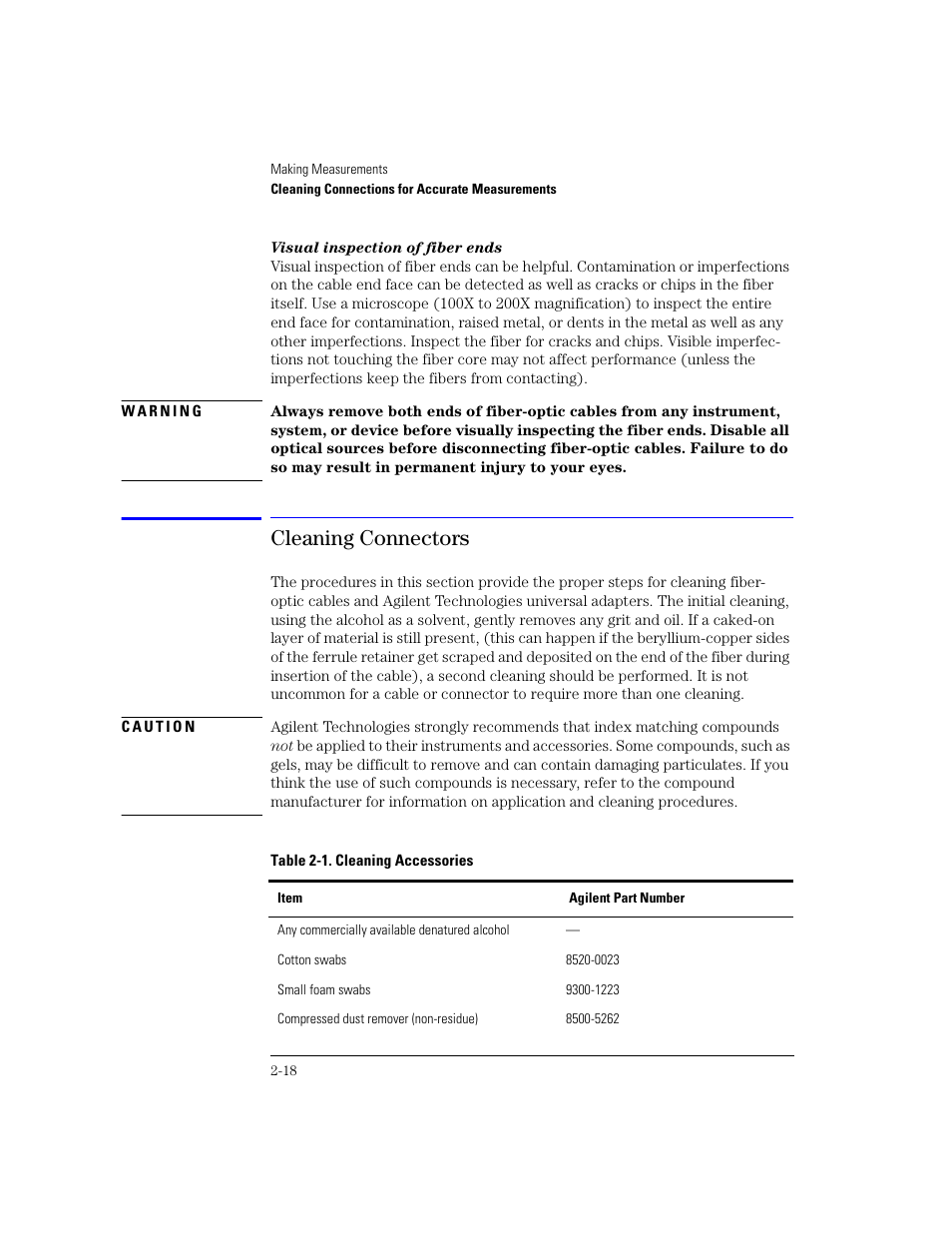 Cleaning connectors | Agilent Technologies 83438A User Manual | Page 38 / 106