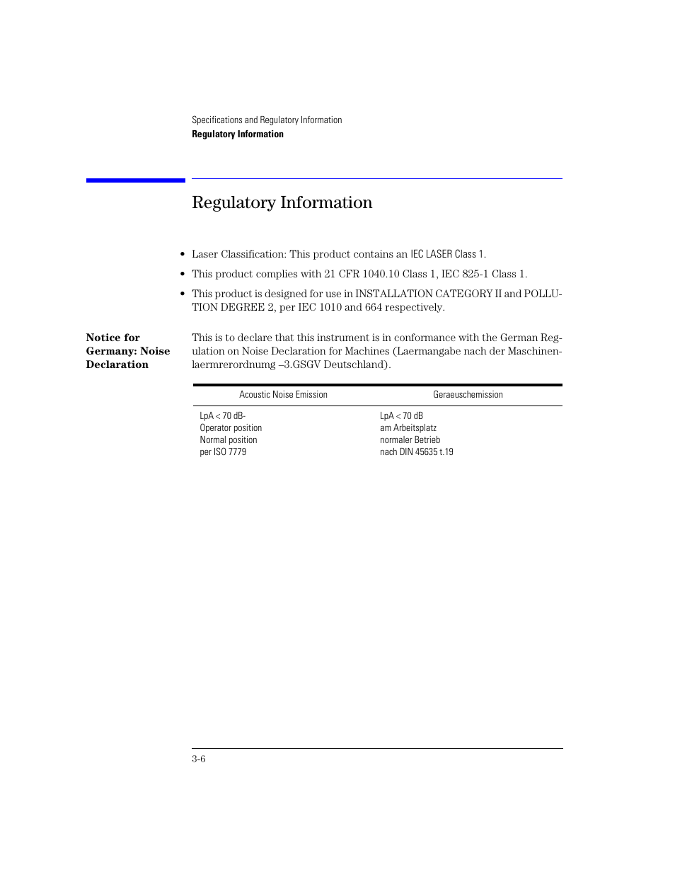 Regulatory information, Regulatory information 3-6 | Agilent Technologies 83438A User Manual | Page 46 / 106