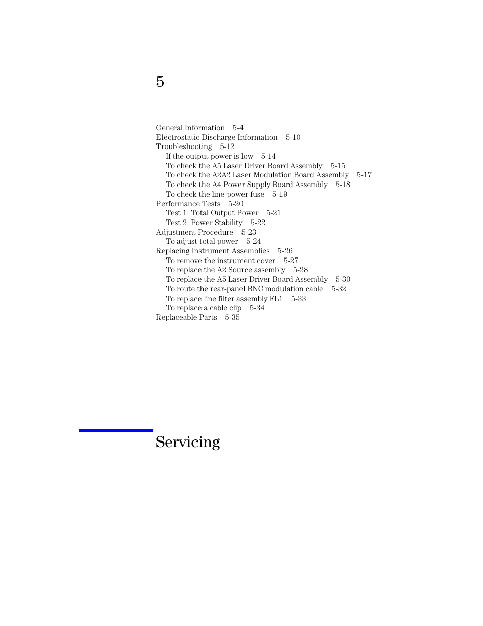 Servicing, 5 servicing | Agilent Technologies 83438A User Manual | Page 55 / 106