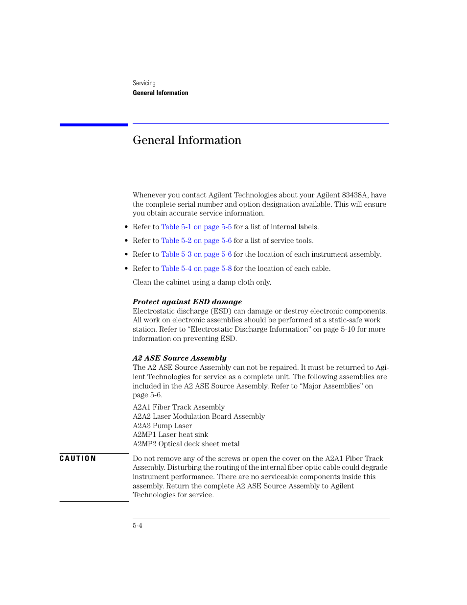 General information, General information 5-4 | Agilent Technologies 83438A User Manual | Page 58 / 106