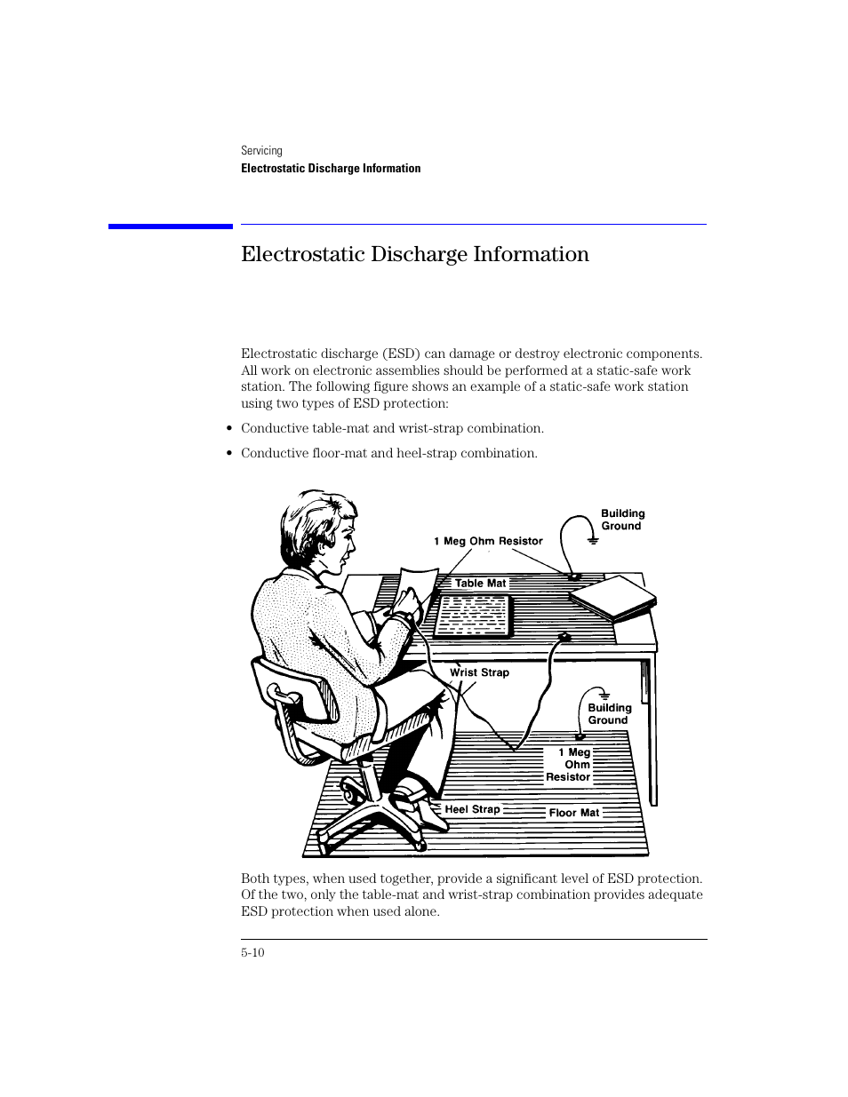 Electrostatic discharge information, Electrostatic discharge information 5-10 | Agilent Technologies 83438A User Manual | Page 64 / 106