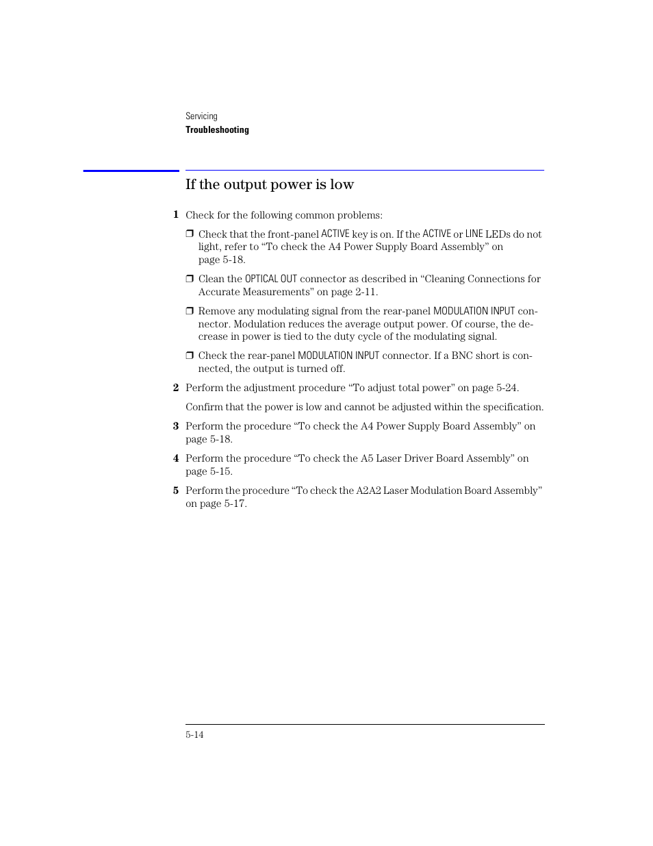 If the output power is low | Agilent Technologies 83438A User Manual | Page 68 / 106