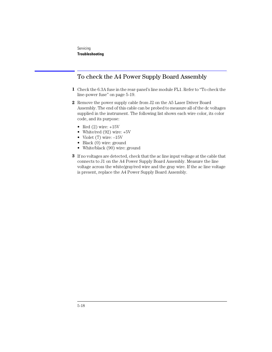 To check the a4 power supply board assembly | Agilent Technologies 83438A User Manual | Page 72 / 106