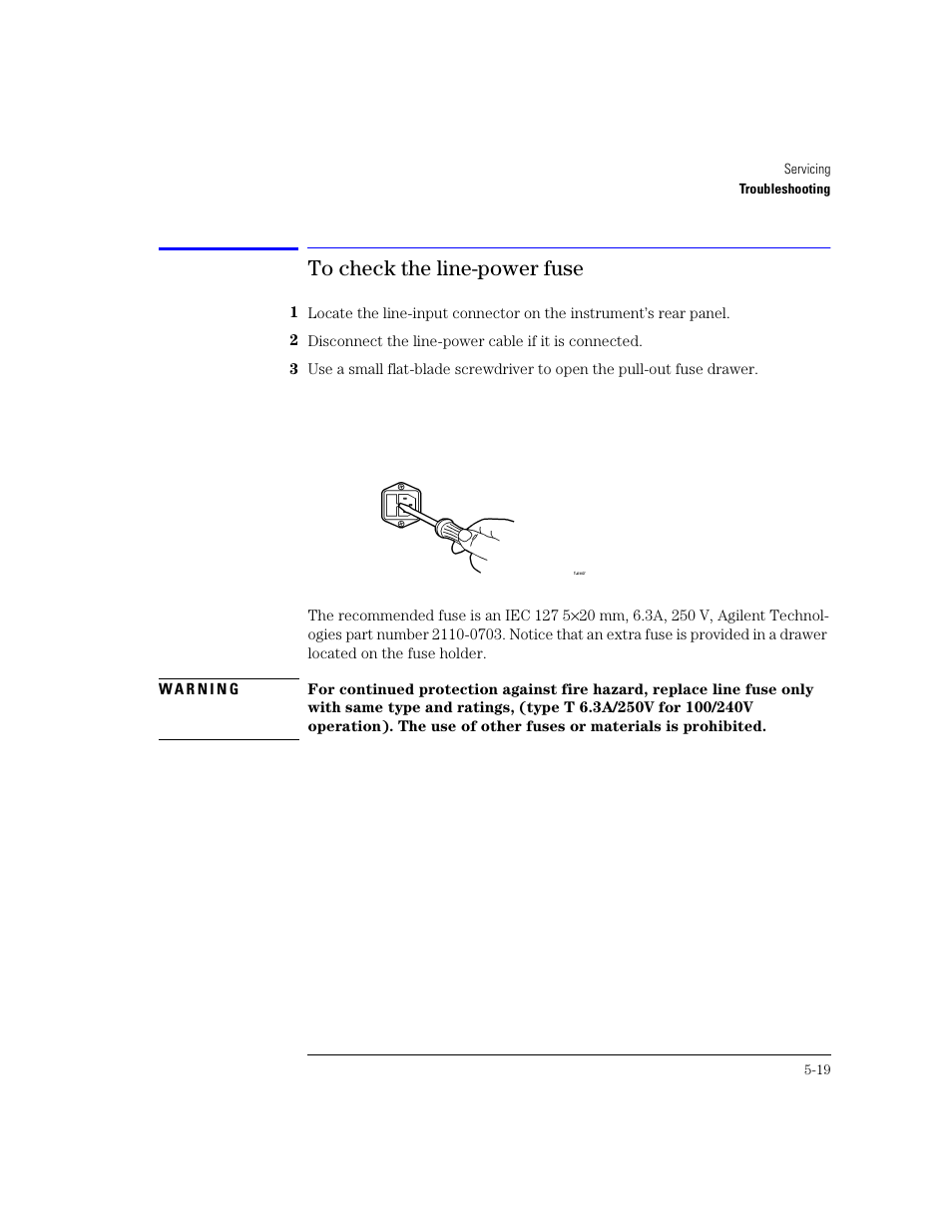 To check the line-power fuse | Agilent Technologies 83438A User Manual | Page 73 / 106